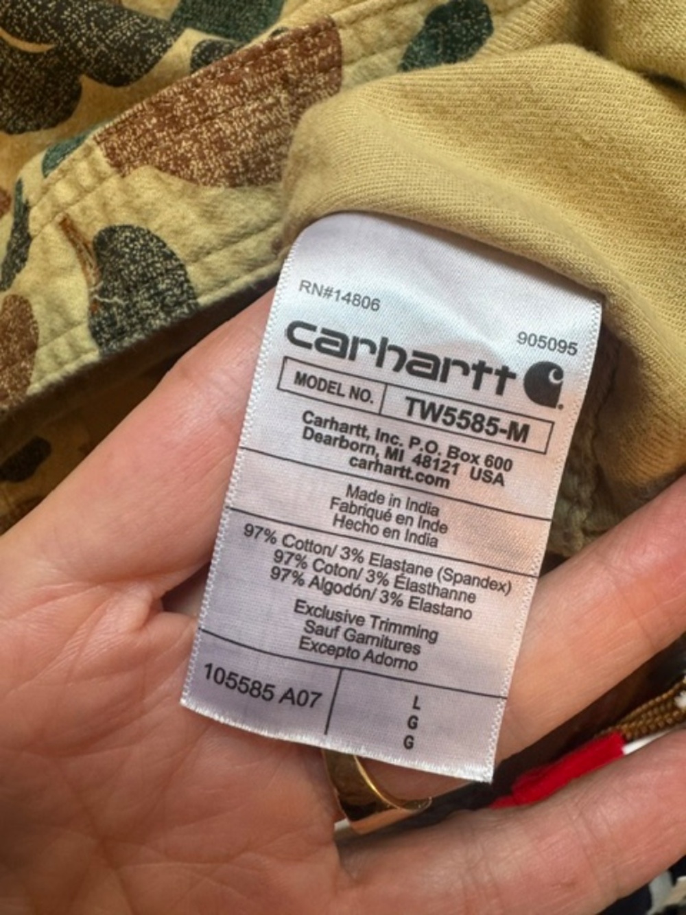 Men's Carhartt Duck Camo, Lightweight Flannel, Large - Picture 7 of 7